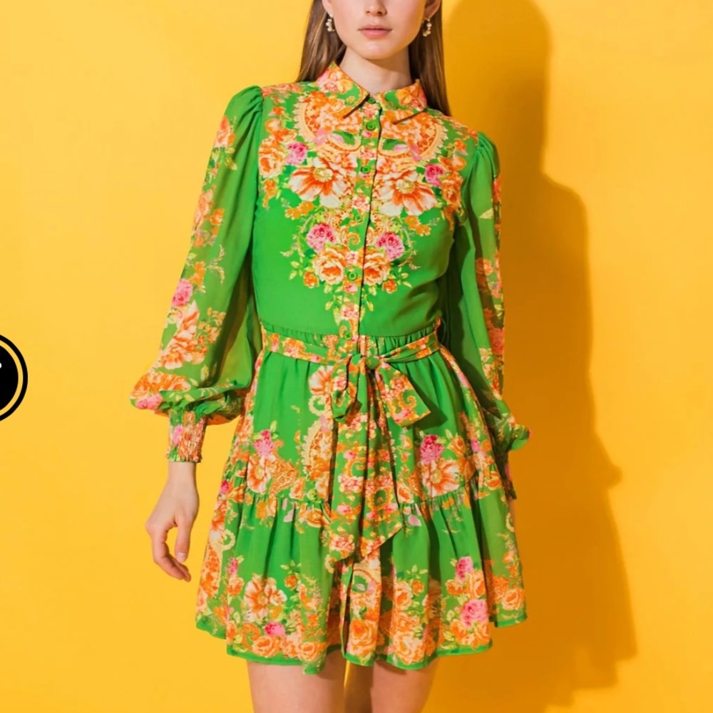 Flying Tomato Floral Green Dress